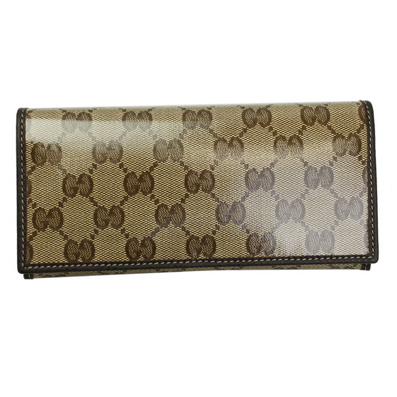 Gucci Fold Beige Wallet Long Crystal GG Dark Leather - Picture 1 of 4